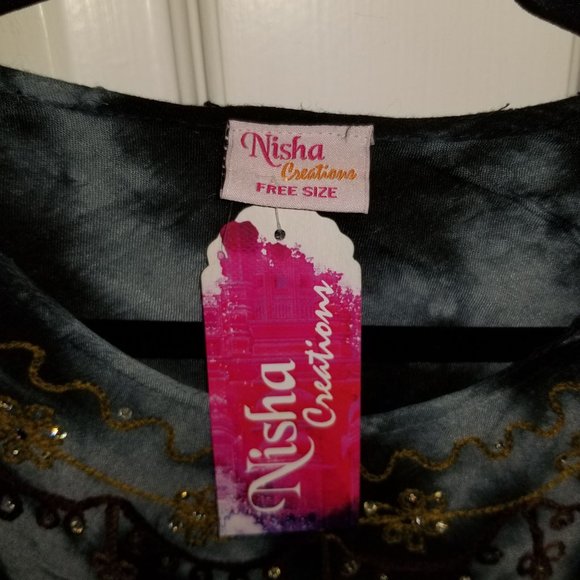 NWT L/XL Boho summer dress, blue-black - Picture 4 of 6